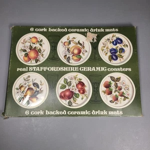 NOS VTG Staffordshire Keramik Untersetzer 6er Set Getränkematten Obst Muster England - Bild 1 von 10