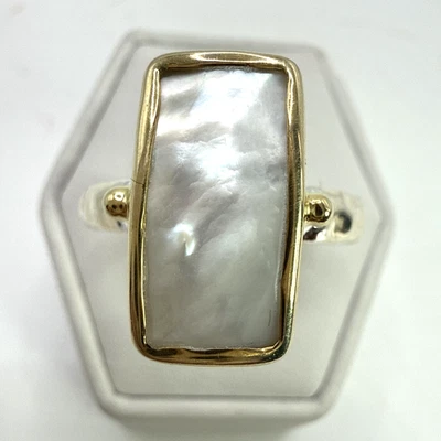 Gold Tone .925 Vintage Sterling Silver Estate Ring Size 6.75 w-White Stone - Image 1 of 4