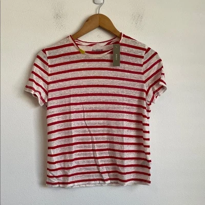 J. Crew New relaxed linen T-shirt in stripe Red and White Tee XXS - Image 1 of 4