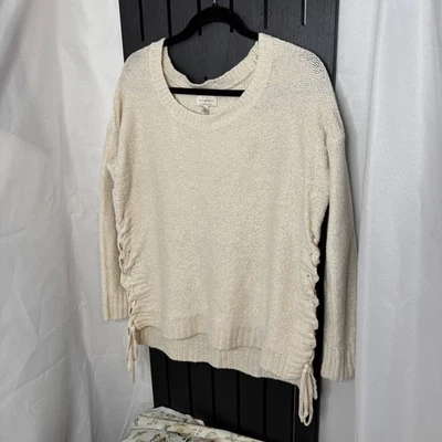 Lucky Brand 针织毛衣系带侧霜米色舒适女式 L 码 — 第 1/4 张图片