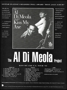 The Al Di Meola Project 1993 Kiss My Axe fechas de gira de Estados Unidos publicidad impresión - Imagen 1 de 3