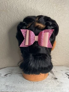Girls Glitter Hair Bow, Pink Glitter Hair Clip, Accessories For Girls Hair - Picture 1 of 2