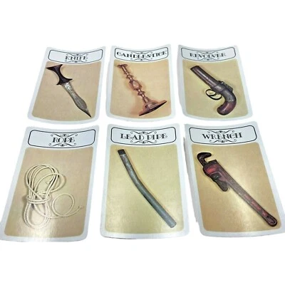Vintage CLUE Board Game Parker Brothers 1972 Replacement 6 Weapon Cards Part Set - Image 1 of 4