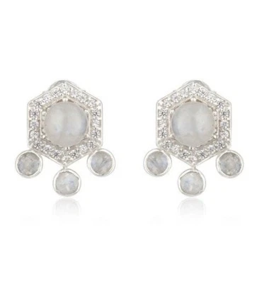 Pendientes de piedras preciosas de piedra lunar 925 de plata fina para mujer joyas de piedras preciosas Foto 1 de 3