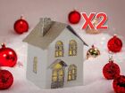 2 x Holiday Time Pop Up Holiday House (4" x 4,8" x 6") pack de 2, blanc & or NEUF