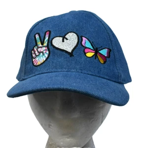 Elli by Capelli Peach Love & Butterflies Denim Baseball Cap Hook & Loop Youth - Picture 1 of 7