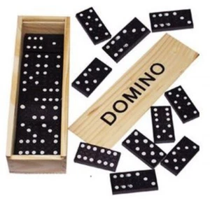 Domino Spiel mit 28 Steinen aus Holz Dominospiel Reisespiele Anleitung deutsch - Bild 1 von 3