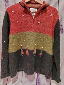 Mandal Bay 1/4 Zip "UGLY" Christmas Sweater size L 8% Wool - Picture 1 of 3