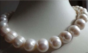 Big 10-11mm Natural WHITE FRESHWATER CULTURED PEARL NECKLACE 18 INCHES - Picture 1 of 6
