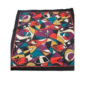 Vintage Psychedelic Abstract Art Print Scarf Teal Purple Red Black Polyester 31" - Picture 1 of 5