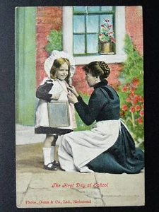 Teacher School Theme THE FIRST DAY AT SCHOOL c1905 Postcard by Valentine - Picture 1 of 2