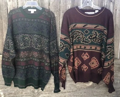 Lote de 2: Suéteres para hombre ~ Bugle Boy & Geoffrey Beene L/S mezclas de acrílico/lana ¡En muy buen estado! Foto 1 de 4