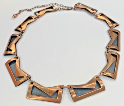 Винтажный Ренуар Матисс меди абстрактный модернистский MCM черная эмаль тяжелое ожерелье - Изображение 1 из 4