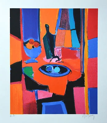 Litografía numerada firmada por Marcel Mouly "ASSIETTE et COMPOTIER BLEUS" ¡con certificado de autenticidad! Foto 1 de 4