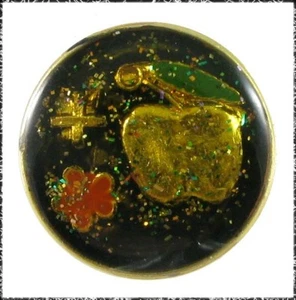 Vintage Anodized Aluminum Button w/ Apple, Cold Enamel Finish - Imit Junque Deco - Picture 1 of 2