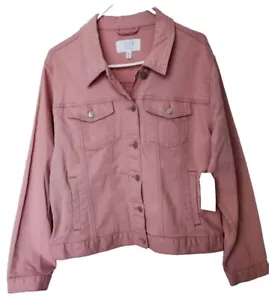 Neu mit Etikett Time and Tru rosa Denim-Jeansjacke für Damen geknöpft XL 16-18 Stretch - Bild 1 von 6