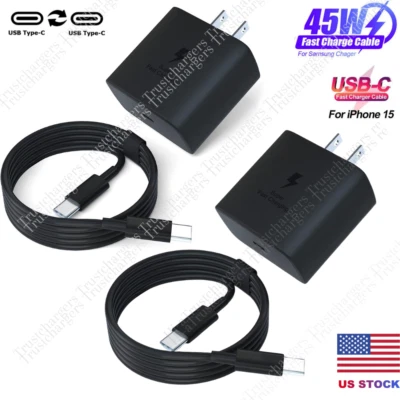 2x 45W USB C Super Fast Charger Brick Dual Type C Cord For iPhone 15 16 Samsung - Image 1 of 4