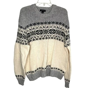 Strick Nordic Pullover Grau Elfenbein Herren Größe L Lands End Wollmischung  - Bild 1 von 7