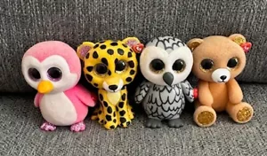 LOT OF 4 TY Beanie Boos Mini Boo Figures Series 3 Owl Cheetah PENGUIN  TEDY Toy - Picture 1 of 3