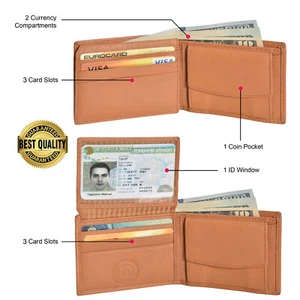 KIDS BOYS SLIM COMPACT COIN POCKET BIFOLD WALLET TAN BY LEATHERBOSS - Picture 1 of 8