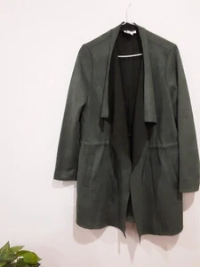 Rockmans Jacket Womens Size 10 Suede Feel Green Pockets Long Sleeve - Picture 1 of 10