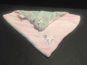 Stephan Baby Pink Lovey Security Blanket Pacifier Holder Flowers Gray Grey Issue - Picture 1 of 12