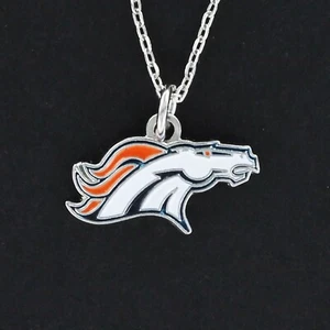 DENVER BRONCOS Necklace-Enamel Pewter Charm Pendant NFL AFC Football Colorado  - Picture 1 of 4