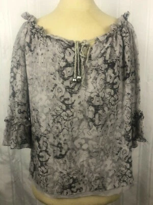 Cynthia Steffe Womens Sz Small Snakeskin Gray Layered Peasant Top Silk Ruffles  - Image 1 of 4