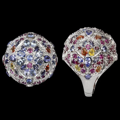 925 Anello Argento Sterling Pera Tanzanite Rodolite Granato Zaffiro Gemma Sz 8 - Immagine 1 di 4
