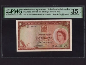 Rhodesia & Nyasaland:P-20b, 10 Shillings, 1961 * QEII * PMG VF 35 EPQ * - Picture 1 of 2