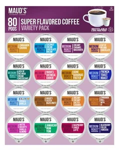 Super Flavored Coffee Pods Variety Pack 80 ct 16 Assorted Flavors Medium Roas... - Picture 1 of 6