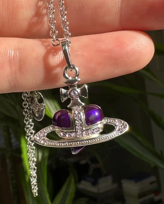 Colar corrente Vivienne Westwood 3D novo coração roxo prata - Imagem 1 de 4