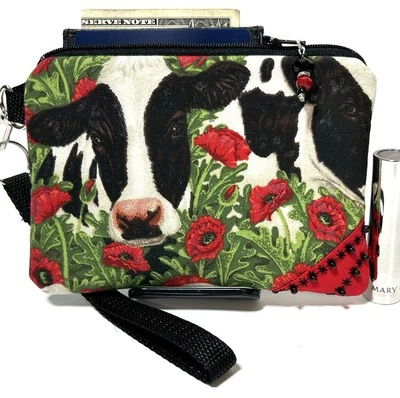 Корова в цвету-Нашивка-Ручная работа-Деньги-Монета-ID-Кредитная карта-Браслет-Кошелек-Мешочек - Изображение 1 из 4