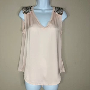 NEW Banana Republic Sleeveless Embellished Shoulder Blouse Blush Pink Size XS - Picture 1 of 23