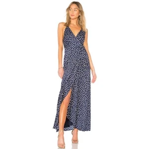 Heartloom Grace Polka Dot Wrap Dress Spaghetti Strap Maxi, Navy Blue, Size S - Picture 1 of 9