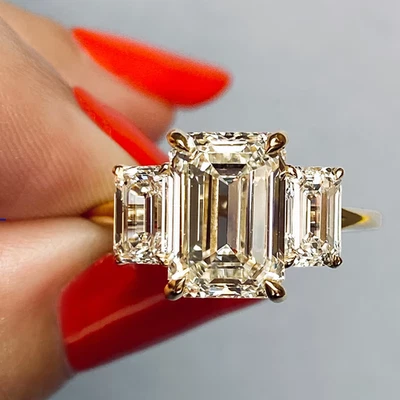 Customise Wedding Ring 14k Yellow Gold 5 Carat IGI Lab Grown Emerald Cut Diamond - Image 1 of 4