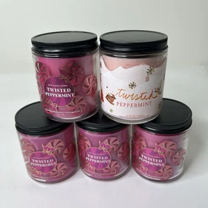 Bath & Body Works TWISTED PEPPERMINT Single Wick 7oz Scented Candle Lot Of 5 - Picture 1 of 5