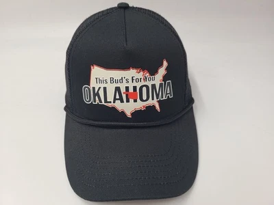 This Buds For You Oklahoma Rope Mesh Trucker Snapback Hat Cap Budweiser Black - Image 1 of 4
