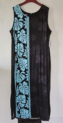 NWT NEW 2XL Hilo Hattie Originals Prince Kuhio Dress Black Blue Sleeveless Maxi - Image 1 of 4