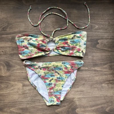 Conjunto de bikini vintage Sand N Sun Y2K mediano grande amarillo palma cintura alta tropical Foto 1 de 4