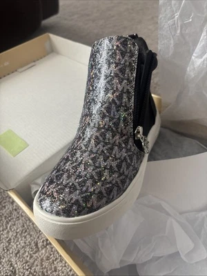 Michael Kors Jordana Zadie High Tops Boots Silver Girls Size 2 Zip Up Shoes NEW - Image 1 of 4