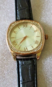 Geneva Herren Bling Armbanduhr schwarzes Band leicht gebraucht frische Batterie läuft super - Bild 1 von 6