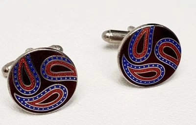 Fabricante de gemelos de colección para hombre: Joseph Abboud rojo PAISLEY SWIRL tono plateado boda Foto 1 de 4