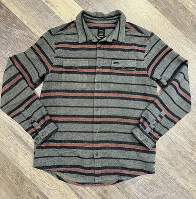RVCA Flannel Shirt Men's Large Gray Striped Wool Blend Heavy Button Up - Image 1 of 4