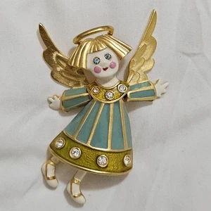 Spilla smalto strass angelo custode Bob Mackie spilla gioielli tono oro usata in ottime condizioni - Foto 1 di 5