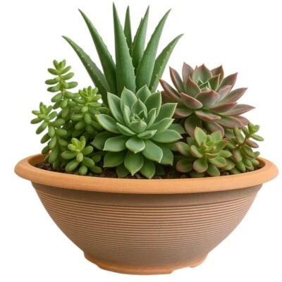 DIVAS WORLD Helix 17-Inch Shallow Bowl Planter Terracotta Look Indoor/Outdoor Weather Resist