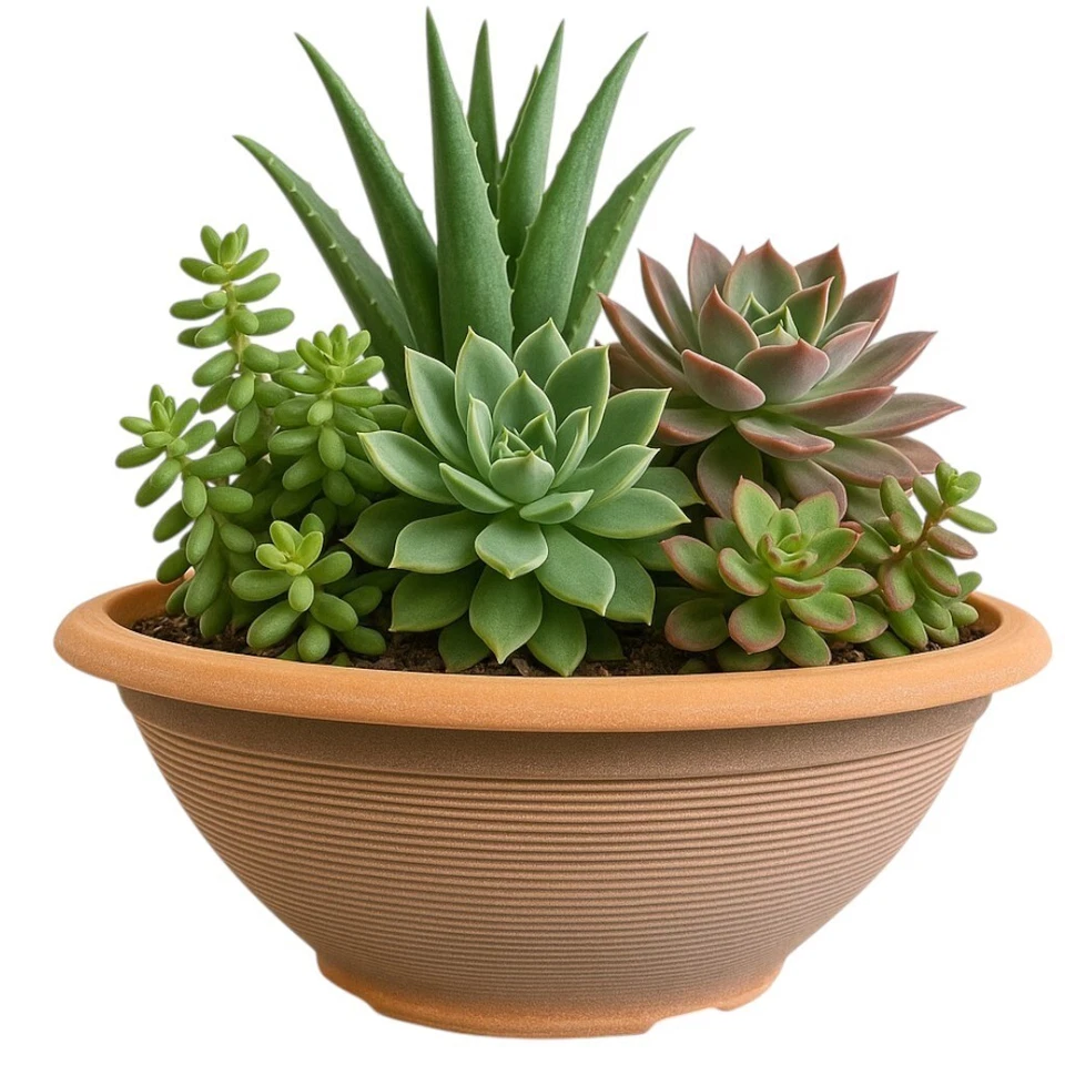 Helix 17-Inch Shallow Bowl Planter Terracotta Look Indoor/Outdoor Weather Resist - Image 1 of 4