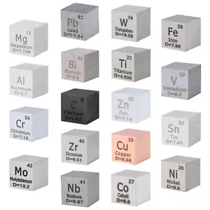 Cubo de Metal 10mm 99.9% Puro Tabla Periódica Elemento Grabado Densidad Colección - Imagen 1 de 23