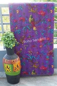 Handmade bird print kantha quilt Lightweight blankets boho wall hanging decor - Picture 1 of 55