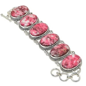 Pink Thulite Gemstone Handmade 925 Sterling Silver Jewelry Lovely Bracelet - Picture 1 of 6